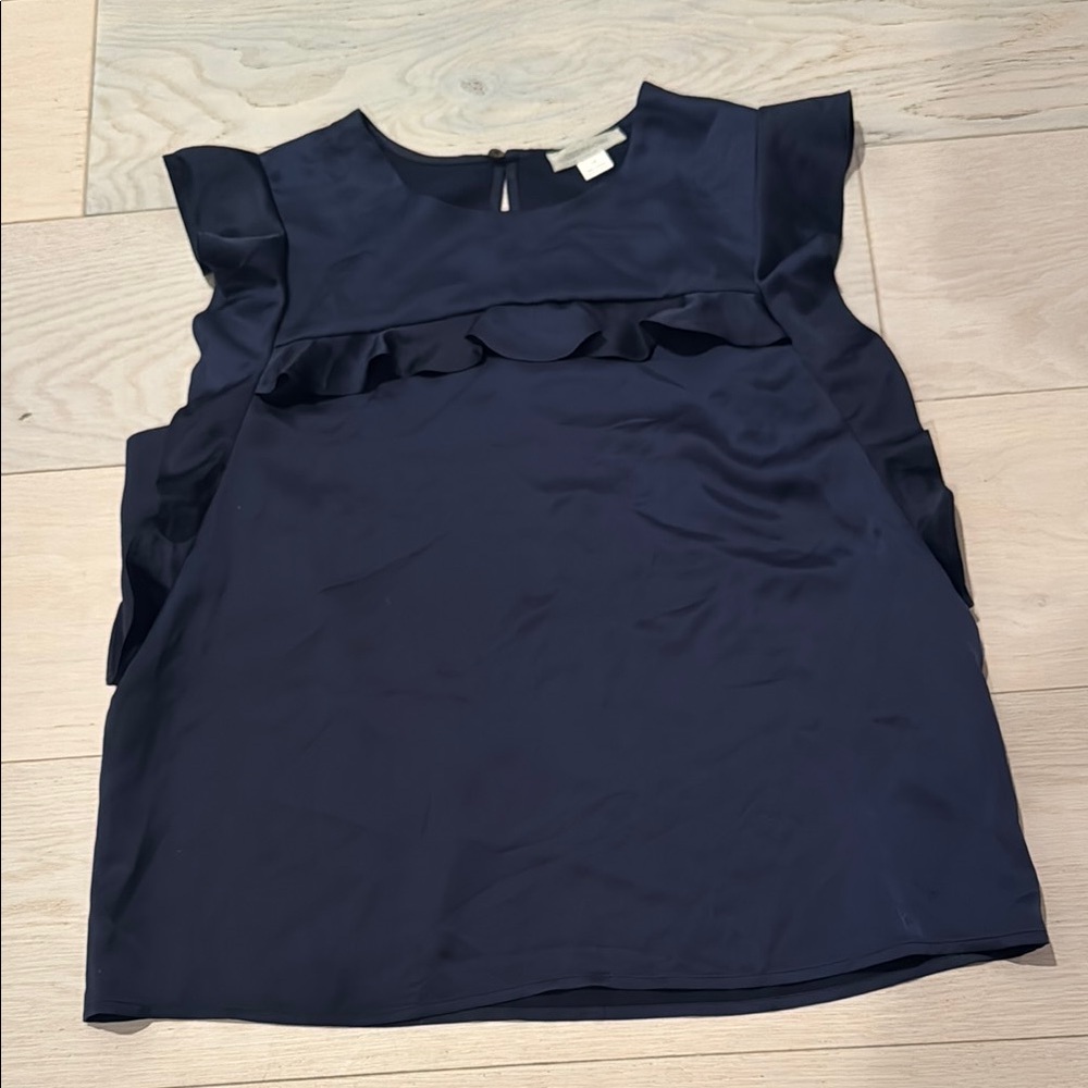 Outerknown Navy Ruffle Sleeveless Blouse
